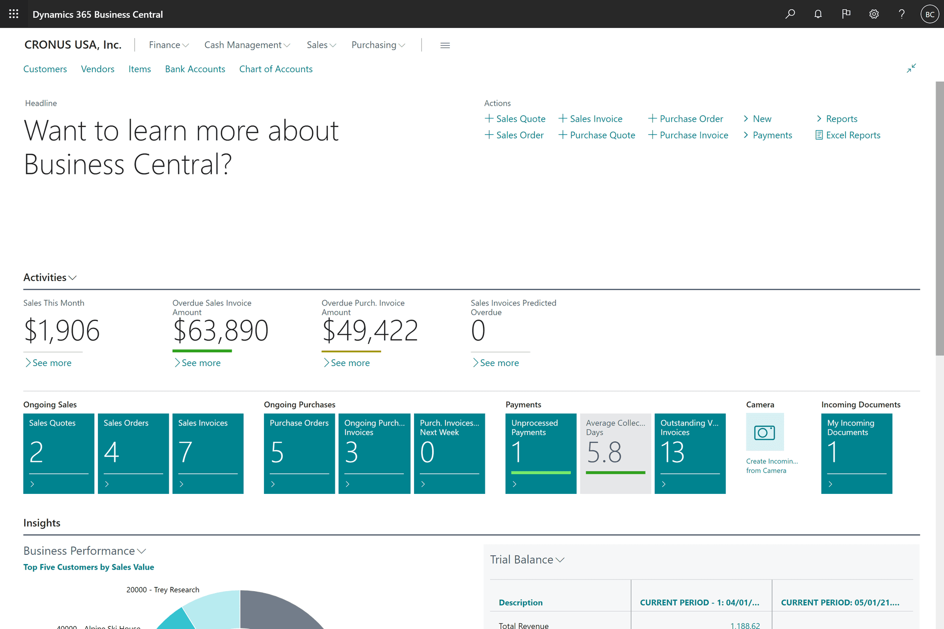 Business Central live dashboard preview